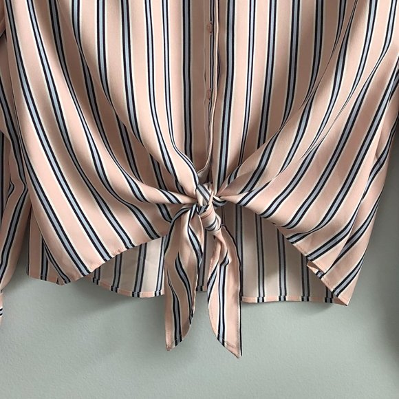 HEYTON Pink/Blue Striped Tie-Front Blouse - Picture 3 of 7
